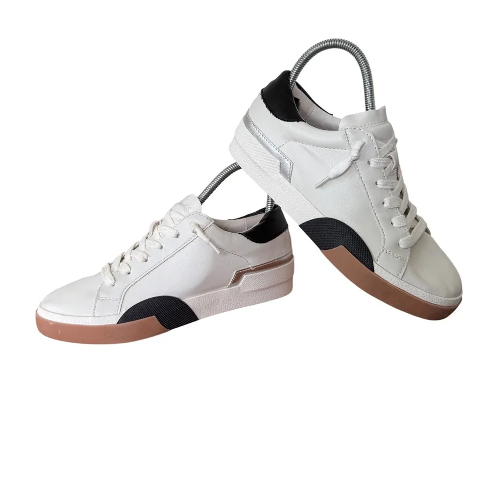 DV Dolce Vita Helix Sneakers Womens 8 Off White Black Metallic Silver Low Top